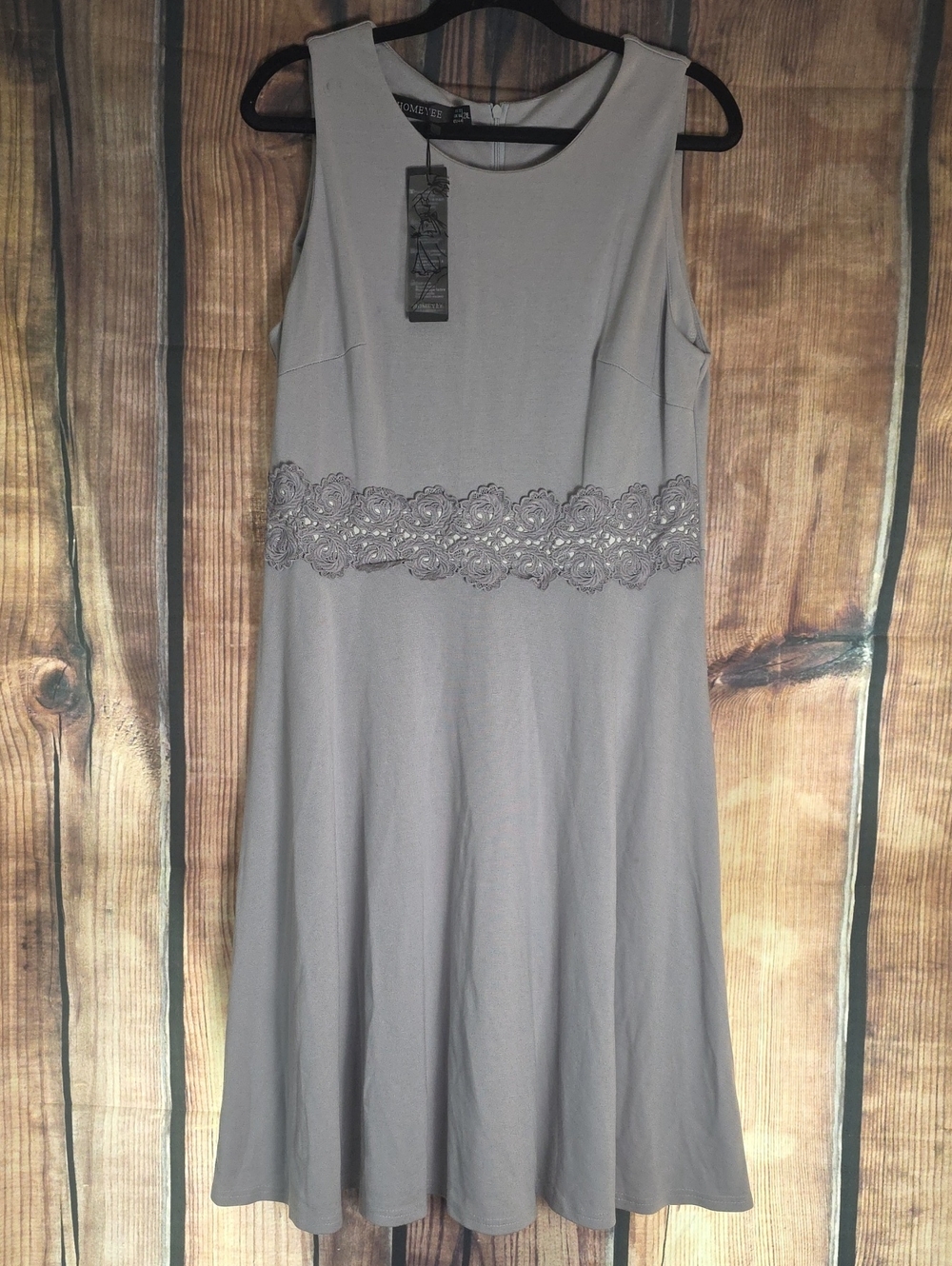Homeyee 2XL Sleeveless Gray A-Line Dress with Lace Waistband